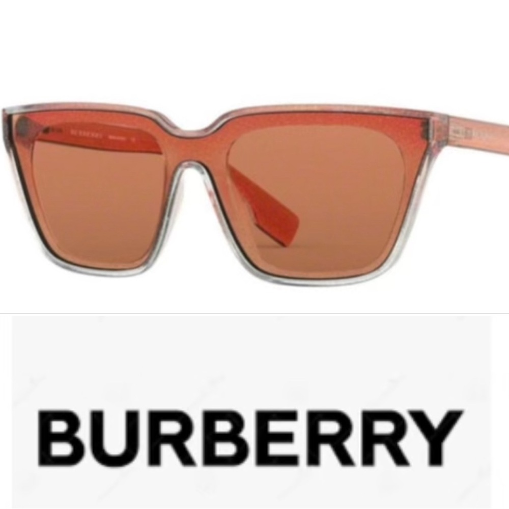 Burberry women’s glitter transparent rectangle sunglasses with case and cloth.
